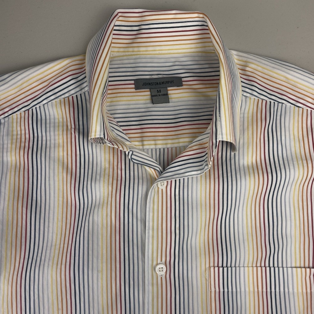 Johnston & Murphy Shirt Medium Mens L/S Button Down Rainbow‎ Striped GUC